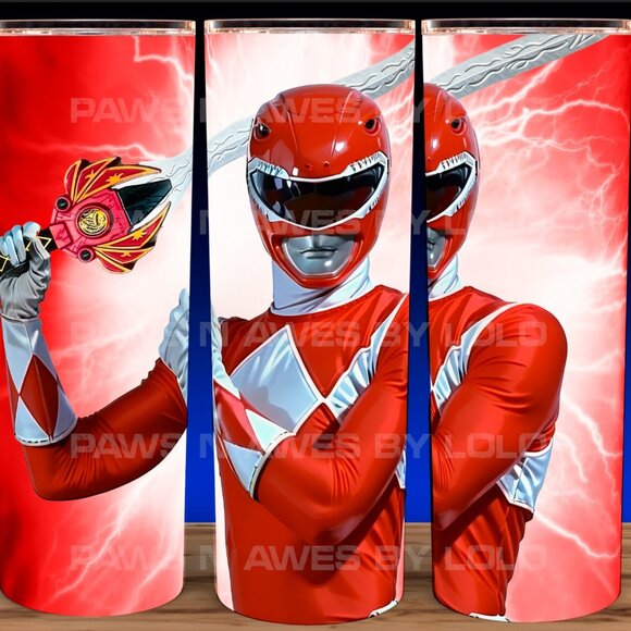 Glow in the Dark Power Rangers Red Ranger Jason with Sword Cup Mug Tumbler 20oz - Picture 2 of 4
